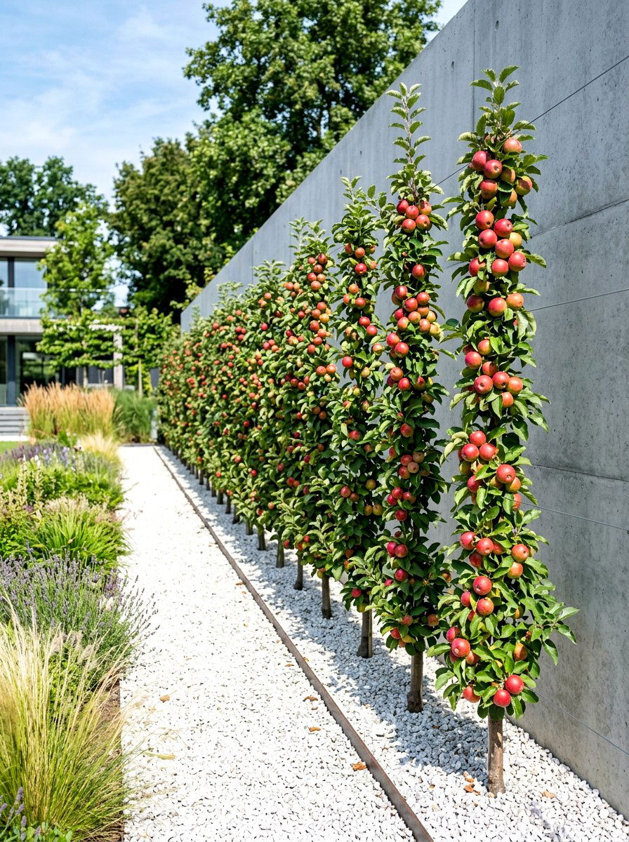 Columnar apple tree row - 30 orchard backyard aesthetic ideas