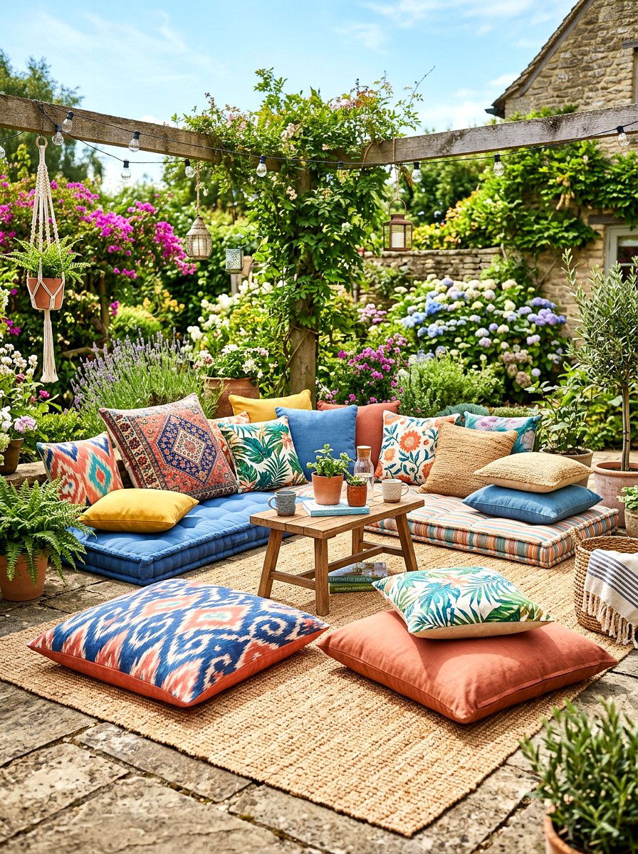 Comfortable Floor Seating - 30 backyard picnic decor ideas