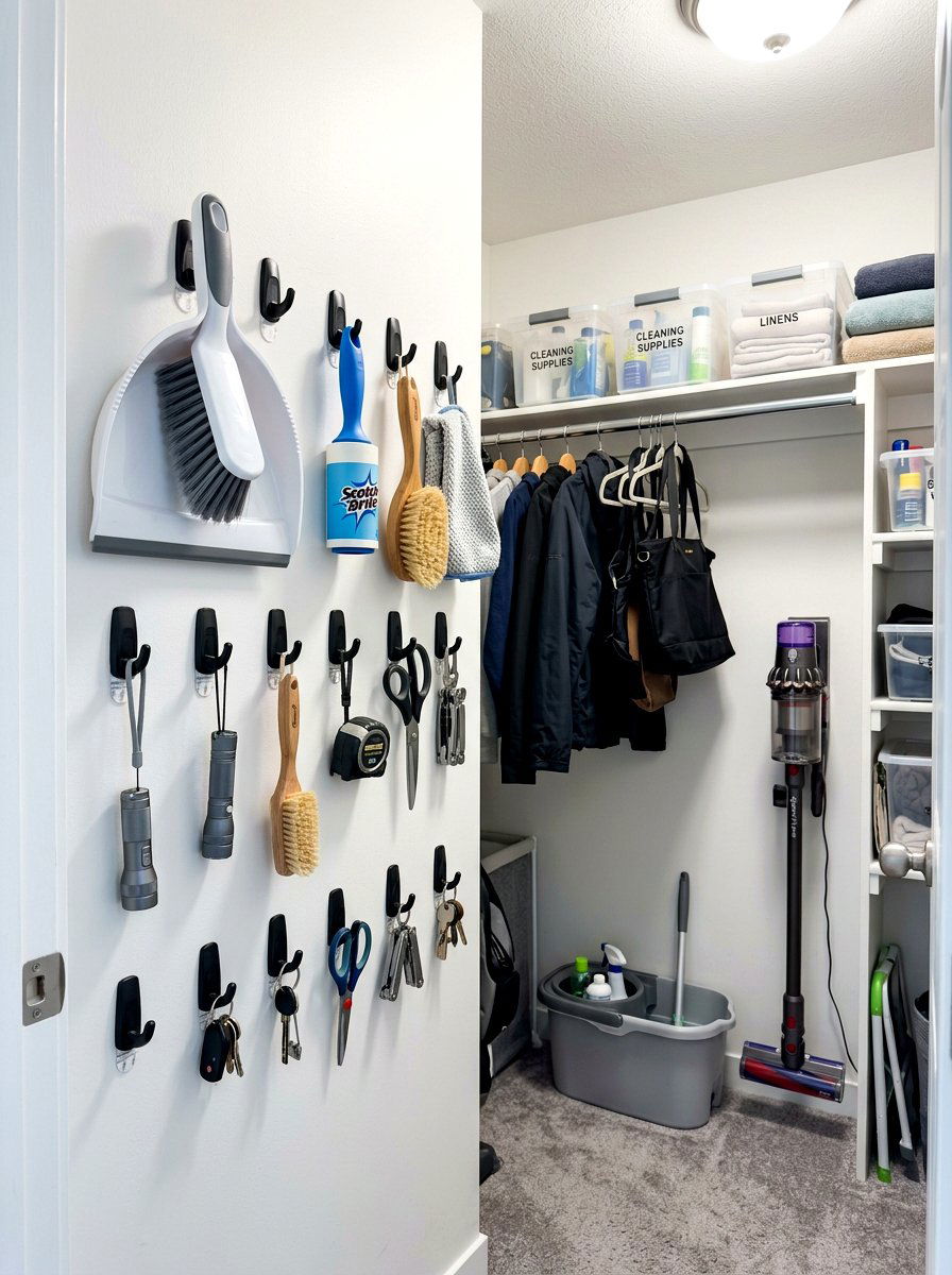 Command Hook Accessory Wall - 30 cleaning closet organization ideas
