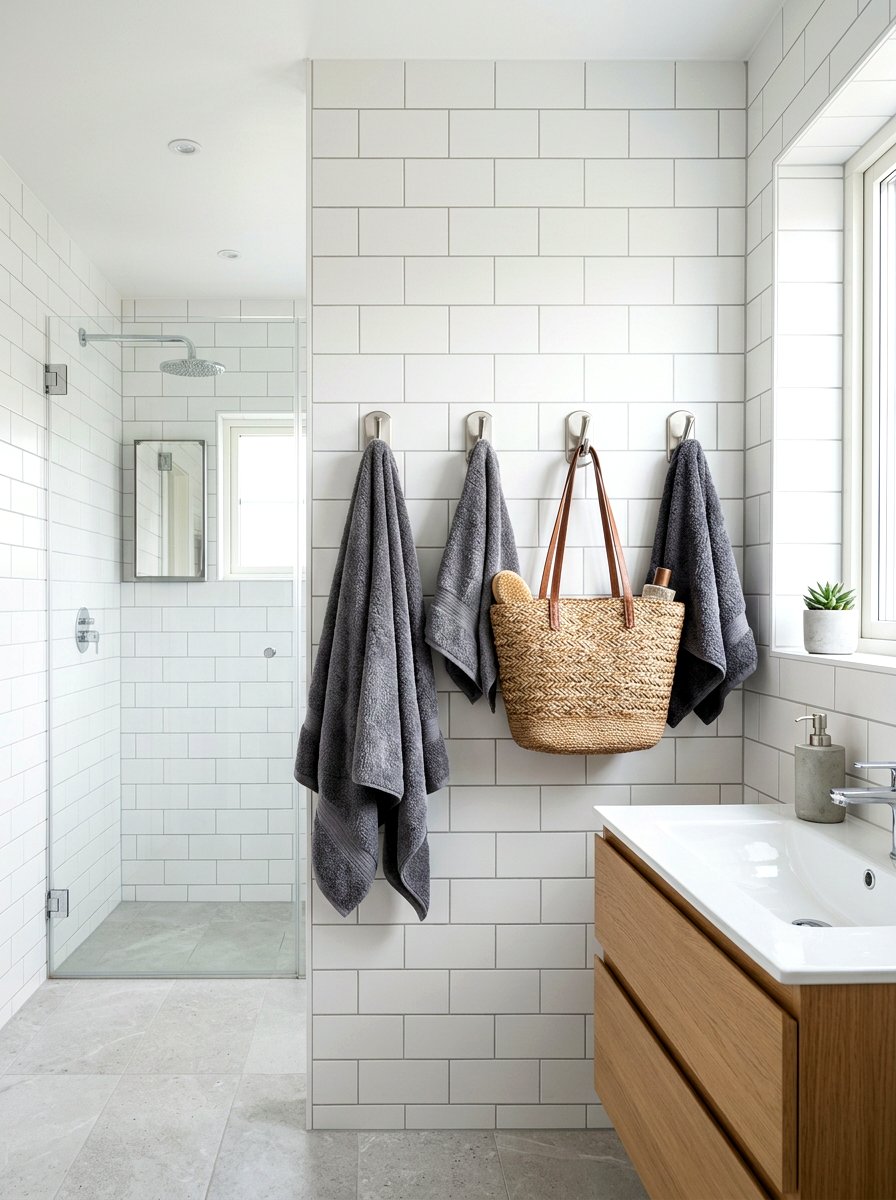 Command Hook Bathroom Storage - 30 small rental bathroom ideas