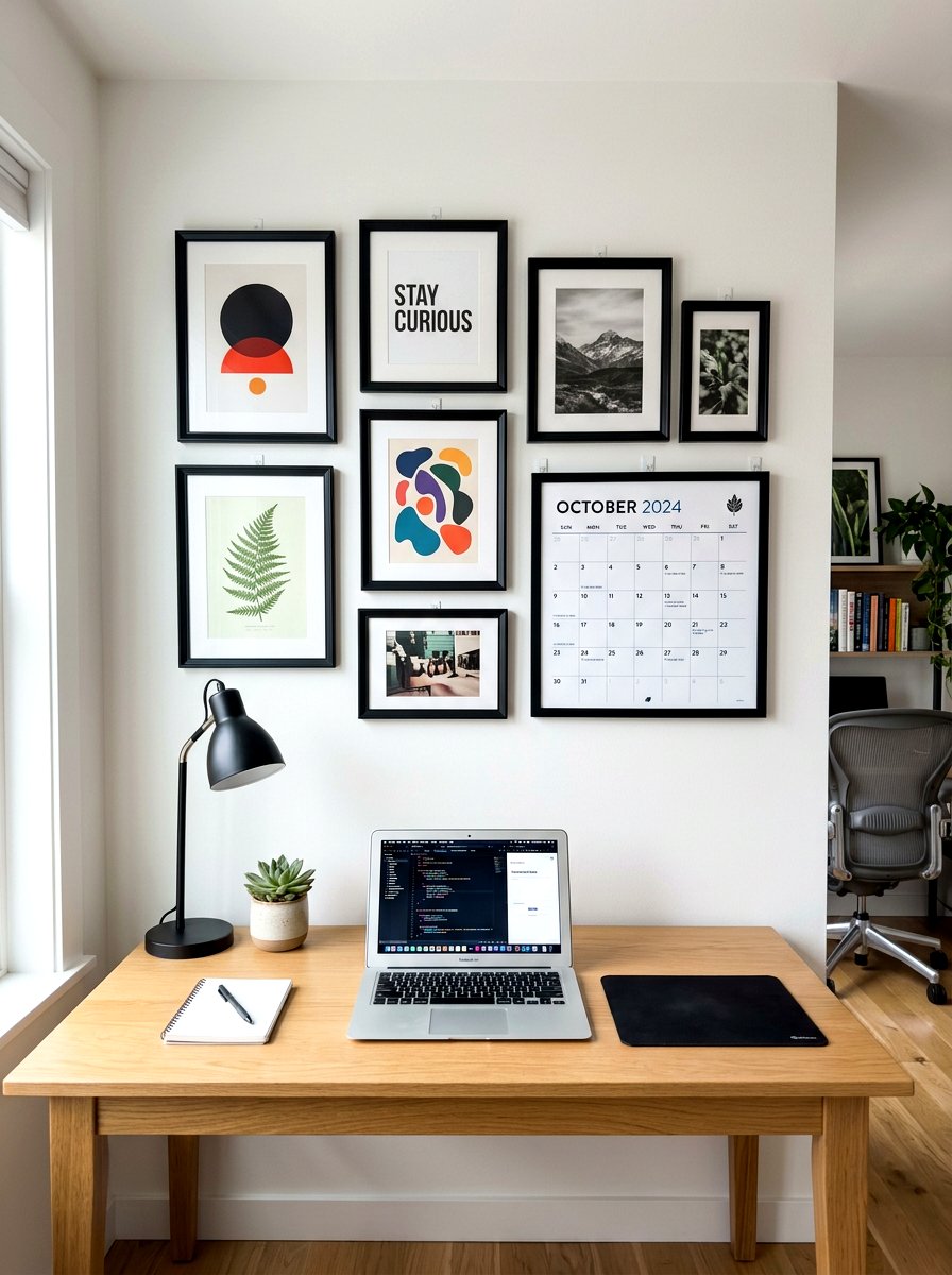 Command hook gallery wall - 30 renter friendly home office ideas