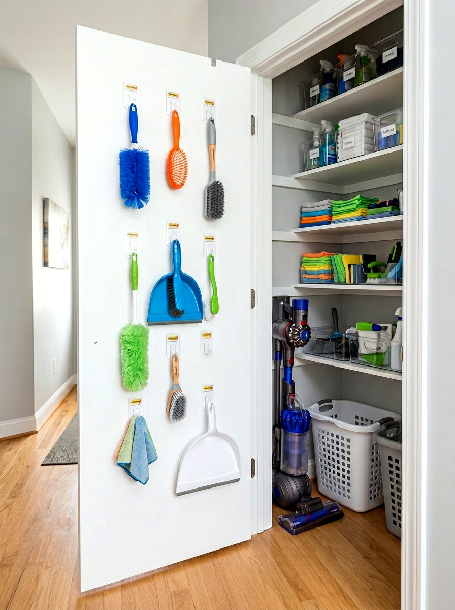 Command hooks for cleaning tools - 30 cleaning supply storage ideas