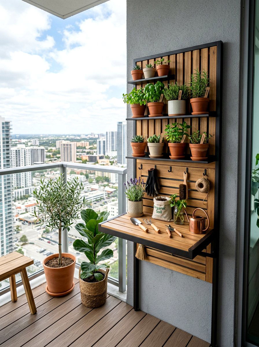 Compact Balcony Potting Station - 30 garden workstation ideas