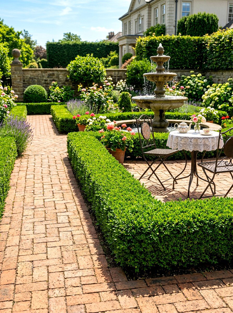 Compact Boxwood Edging - 30 hedge wall patio ideas