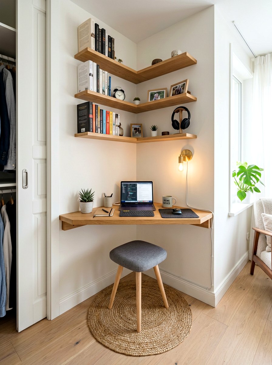 Compact Corner Closet Workspace - 30 cloffice apartment ideas