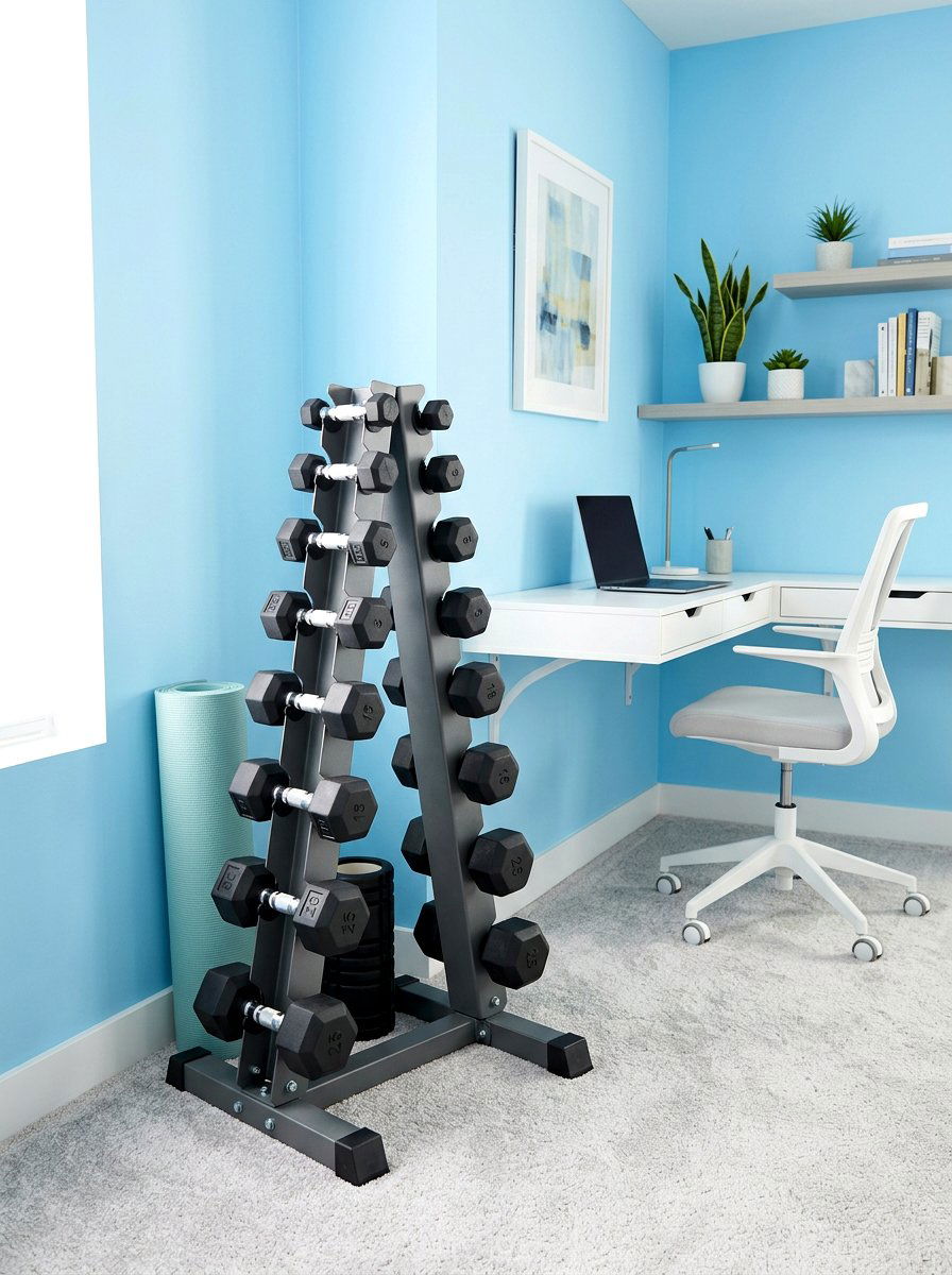 Compact Corner Dumbbell Tree - 30 dumbbell storage ideas