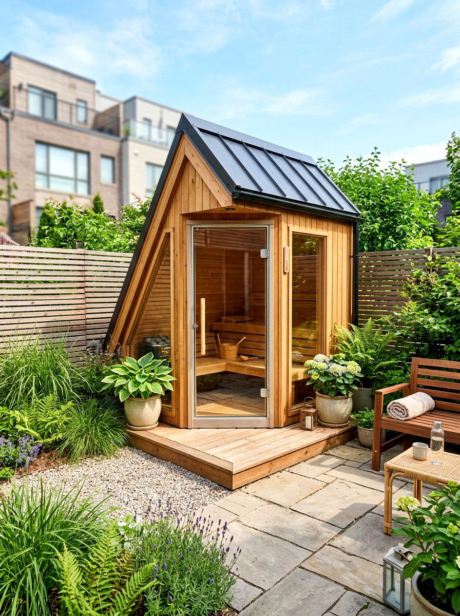 Compact Corner Sauna - 30 sauna shed ideas