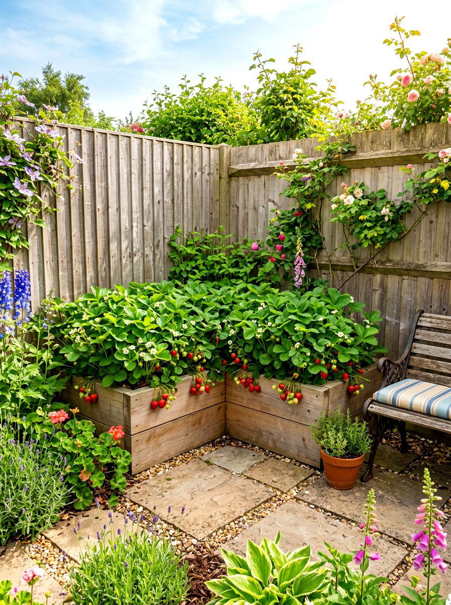 Compact Corner Strawberry Bed - 30 berry patch layout ideas