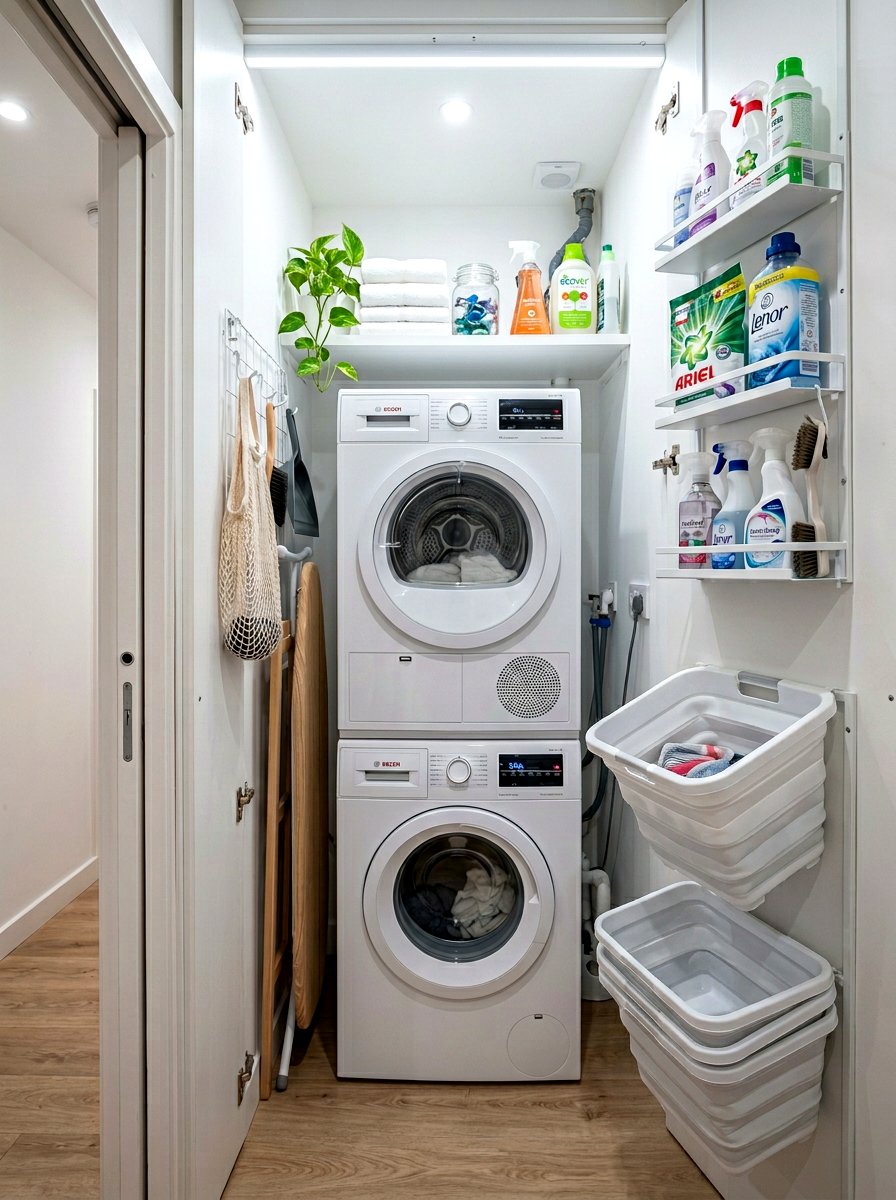 Compact Laundry Closet - 30 stacked laundry closet ideas