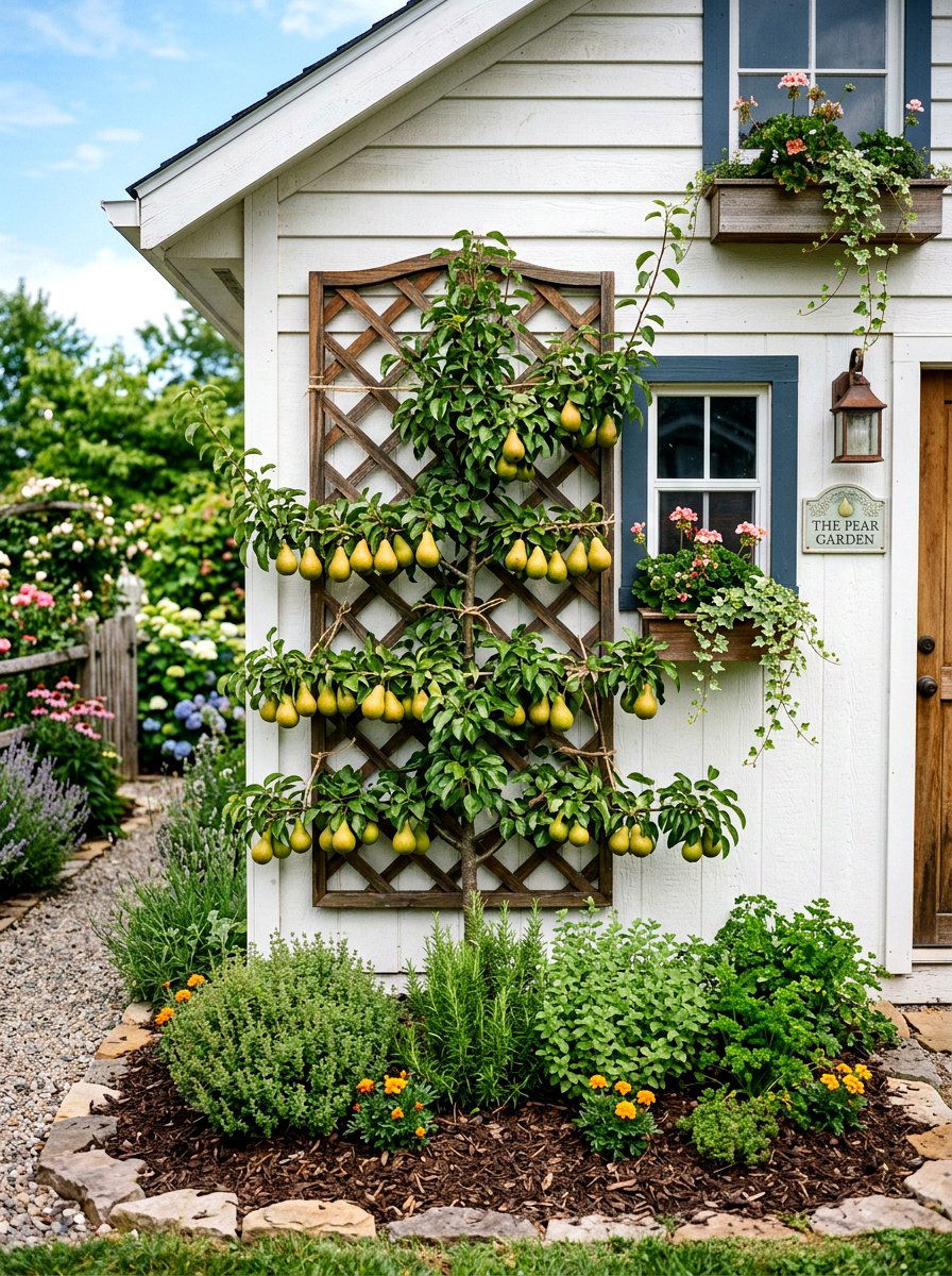 Compact Pear Tree Trellis - 30 dwarf fruit tree garden ideas