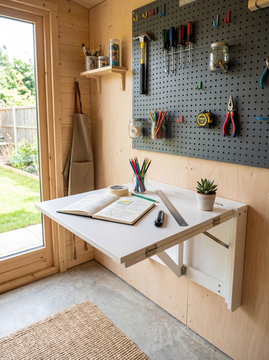 Compact Shed Folding Table - 30 shed organization ideas