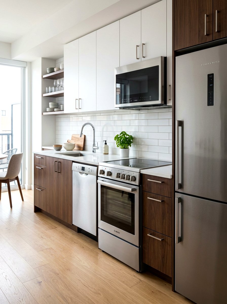Compact Stainless Steel Appliances - 30 tiny house kitchen ideas