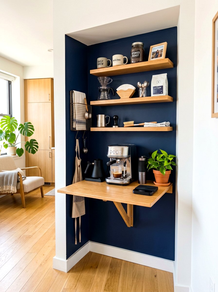 Compact Studio Coffee Nook - 30 aesthetic home cafe setup ideas