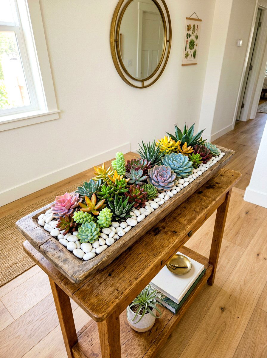 Compact Succulent Landing Display - 30 stair landing plant nook ideas