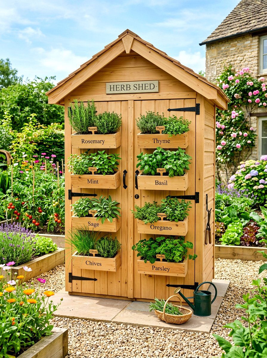 Compact Vertical Herb Shed - 30 modern garden shed ideas