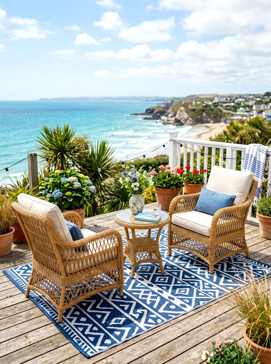 Compact Wicker Seating Area - 30 small front porch ideas