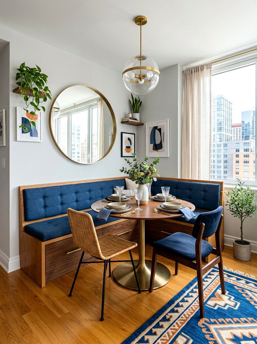 Compact apartment dining nook - 30 curved banquette dining ideas