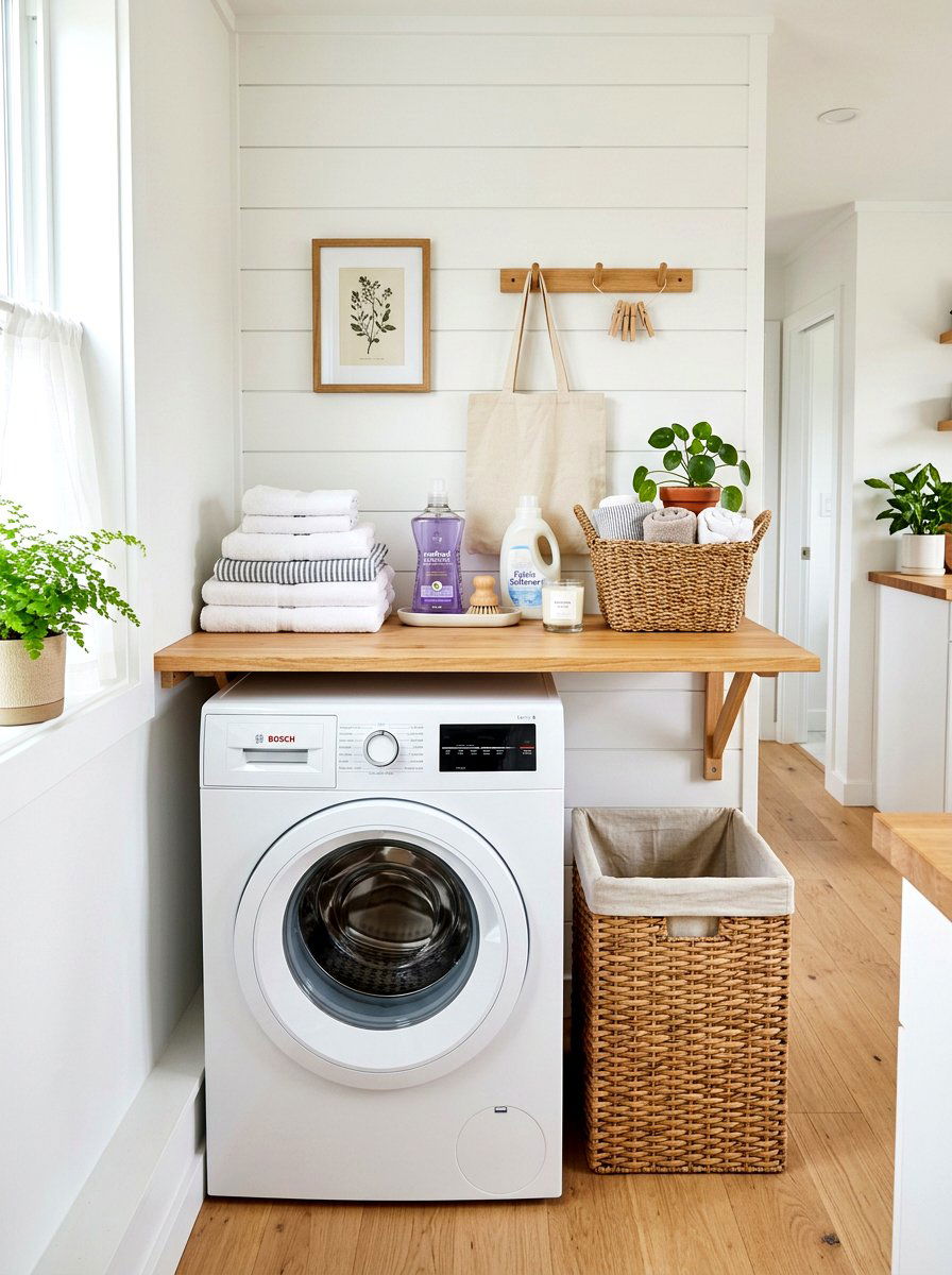 Compact apartment laundry folding shelf - 30 laundry room folding station ideas