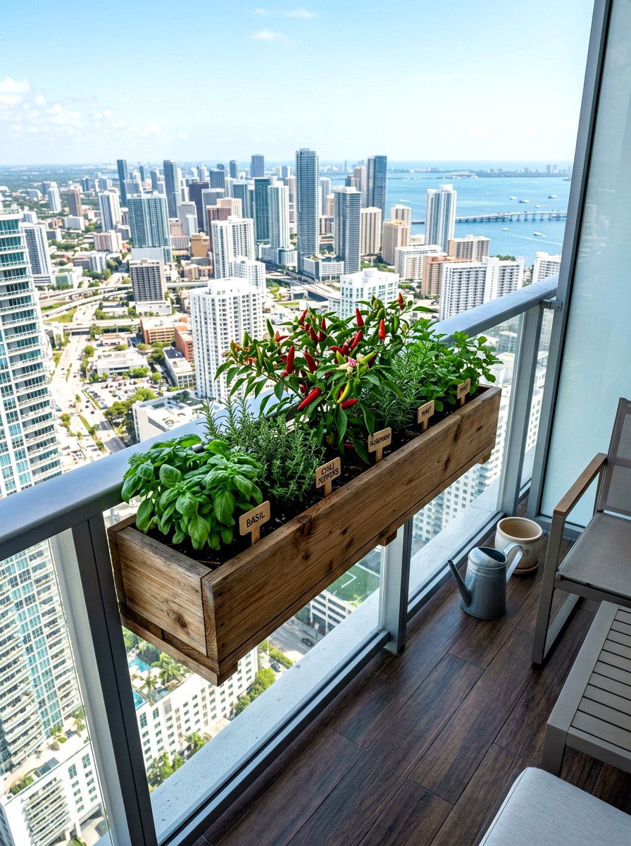 Compact balcony wood planter - 30 wood raised bed ideas