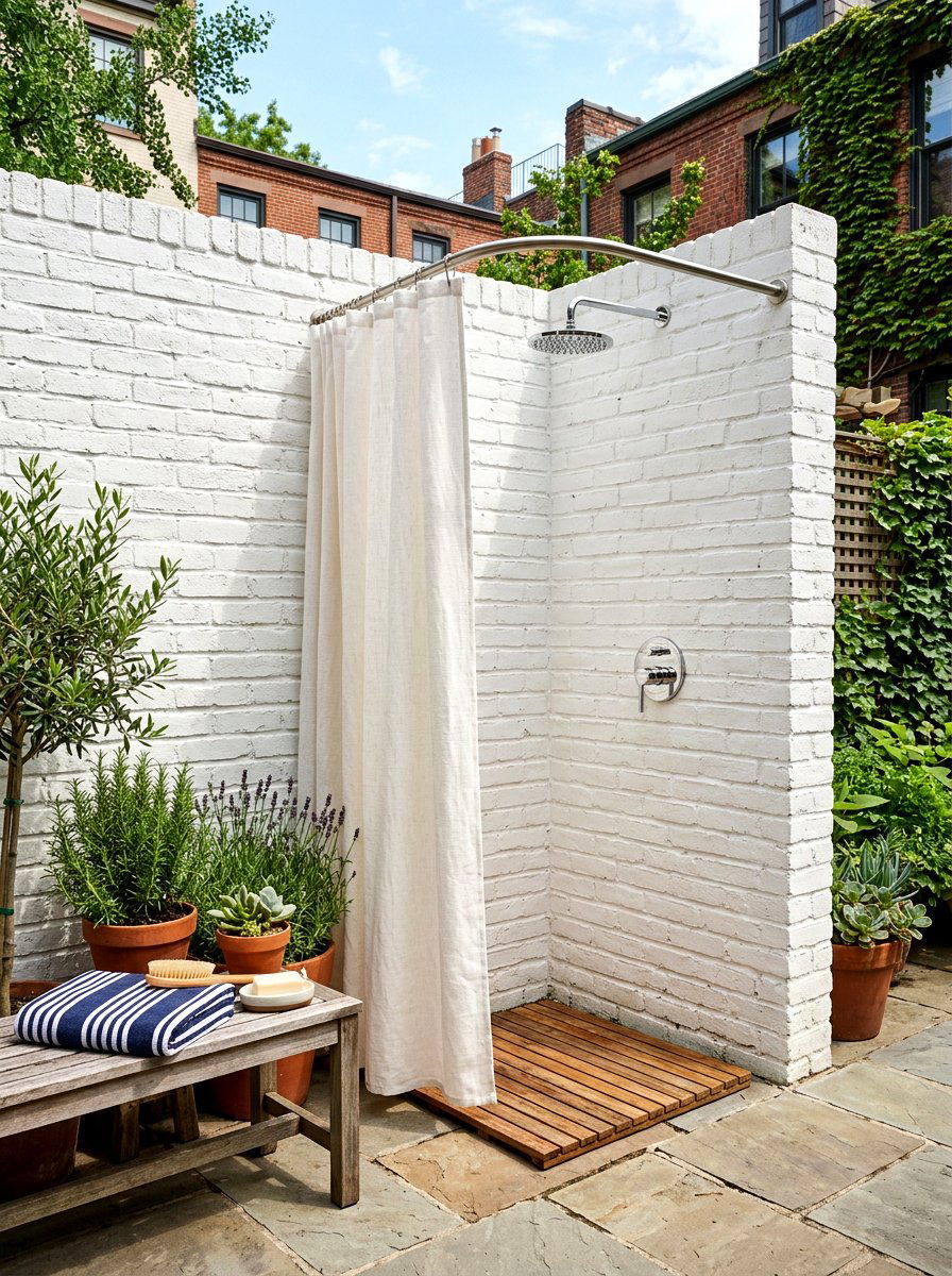 Compact corner outdoor shower - 30 outdoor shower summer ideas