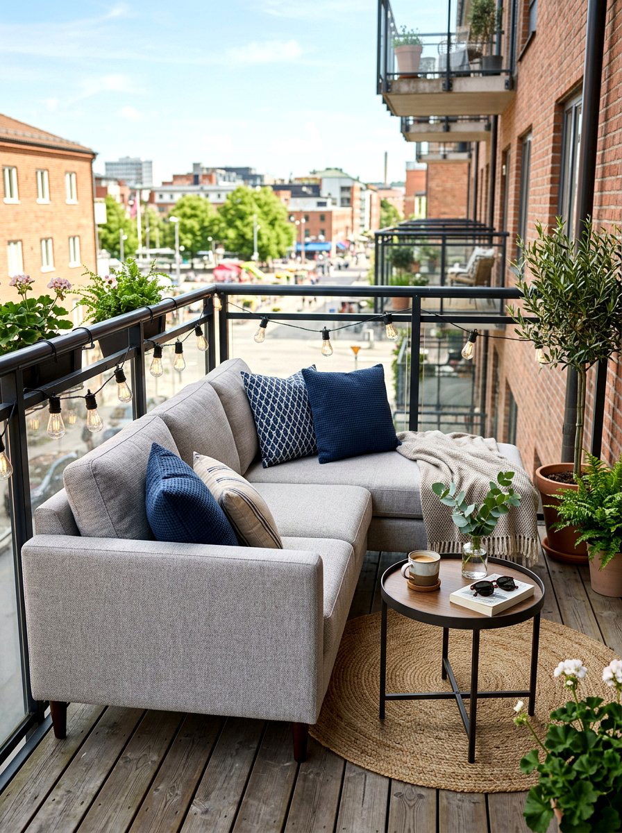 Compact corner sofa - 30 apartment deck ideas