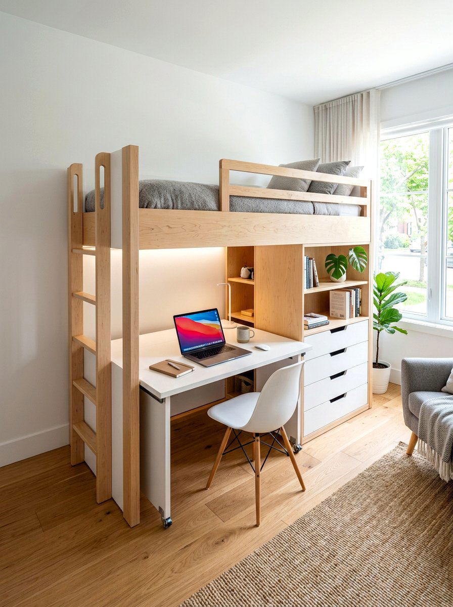Compact loft bed with pull out desk - 30 loft bed office combo ideas