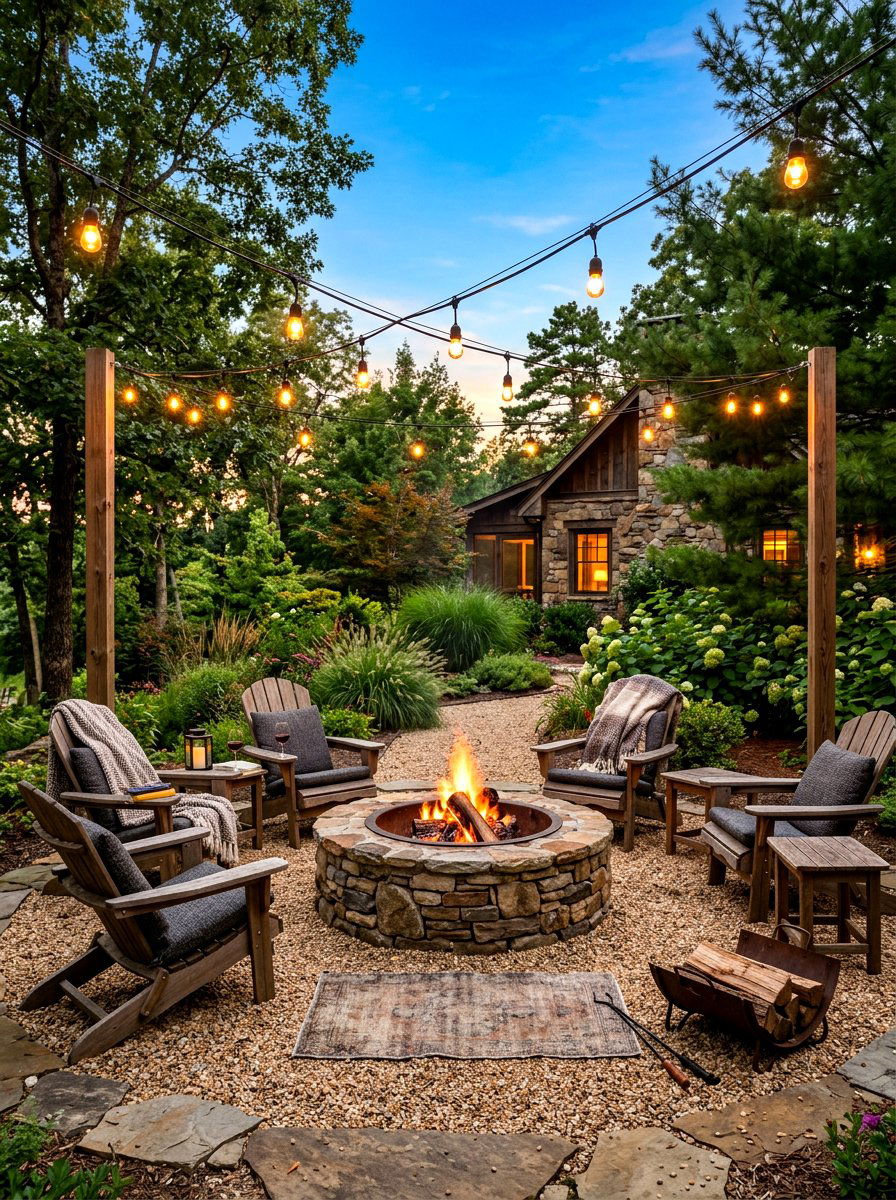Compact outdoor fire pit - 30 long narrow backyard ideas