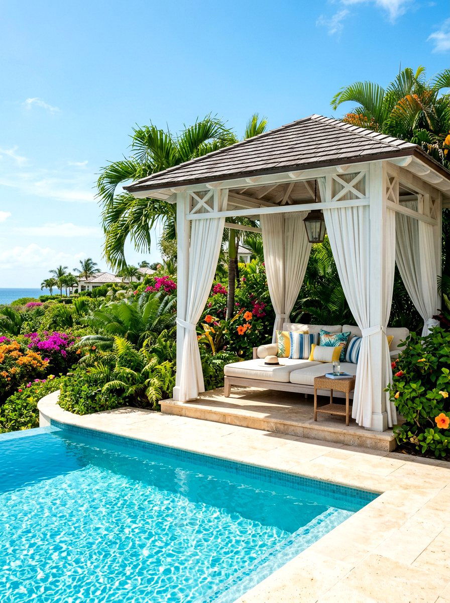 Compact pool cabana - 30 small poolside patio ideas