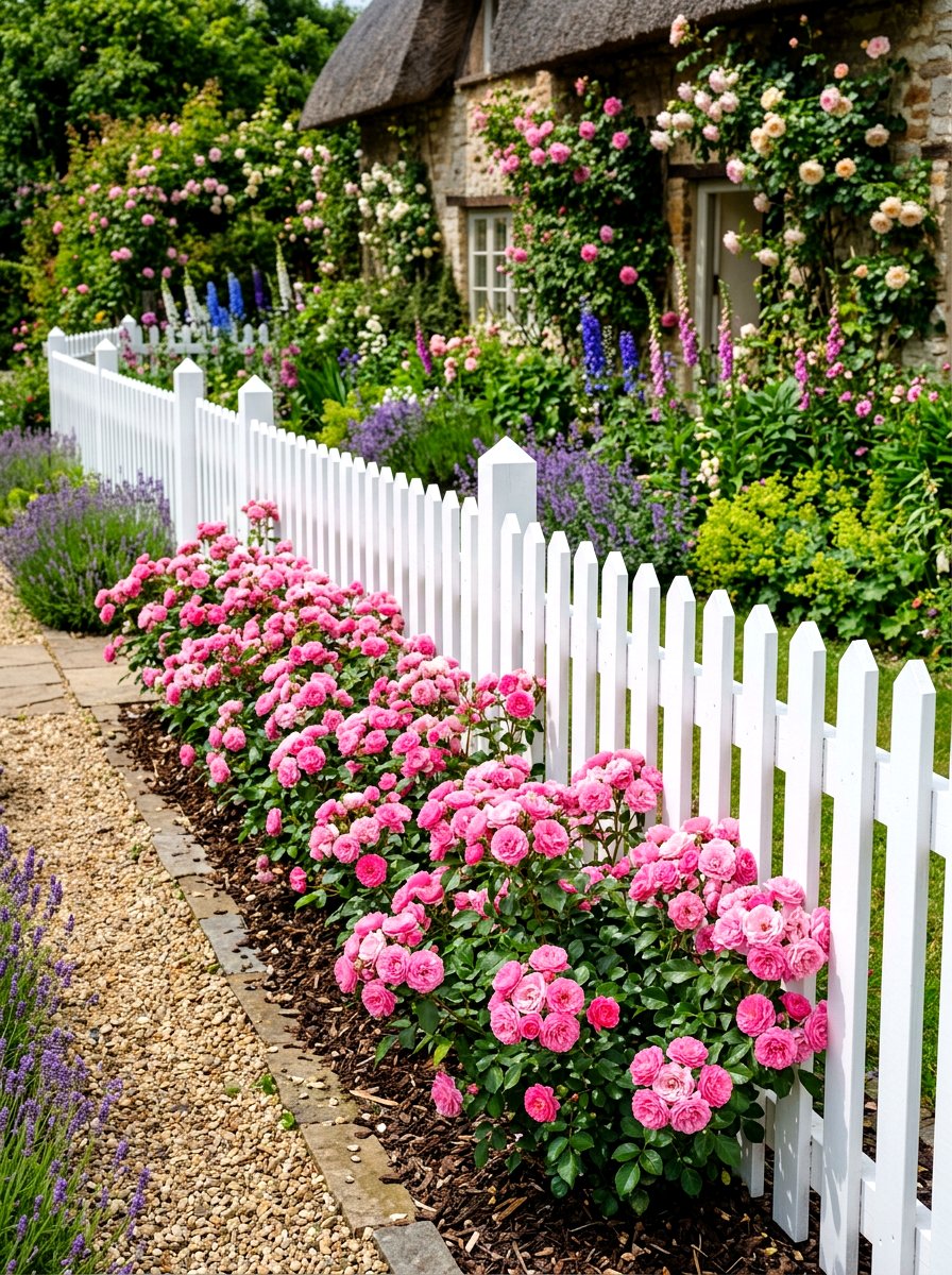 Compact rose border - 30 small front garden border ideas