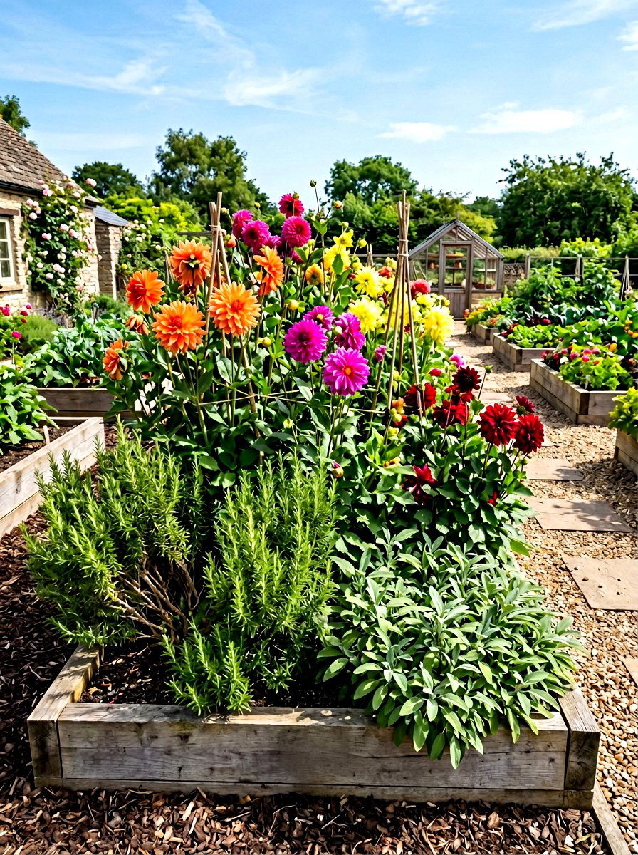 Companion Herb And Dahlia Bed - 30 dahlia garden ideas