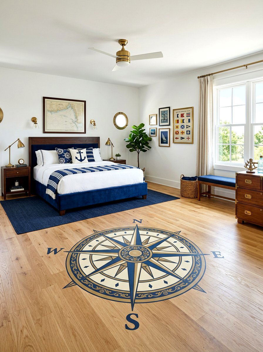 Compass Rose Decal - 30 nautical bedroom ideas