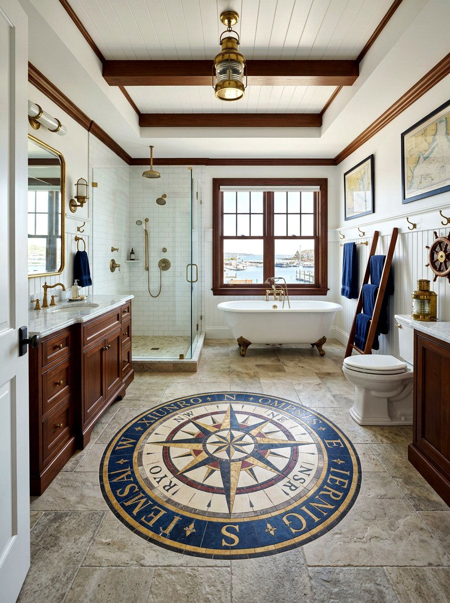 Compass floor bathroom - 30 nautical bathroom ideas
