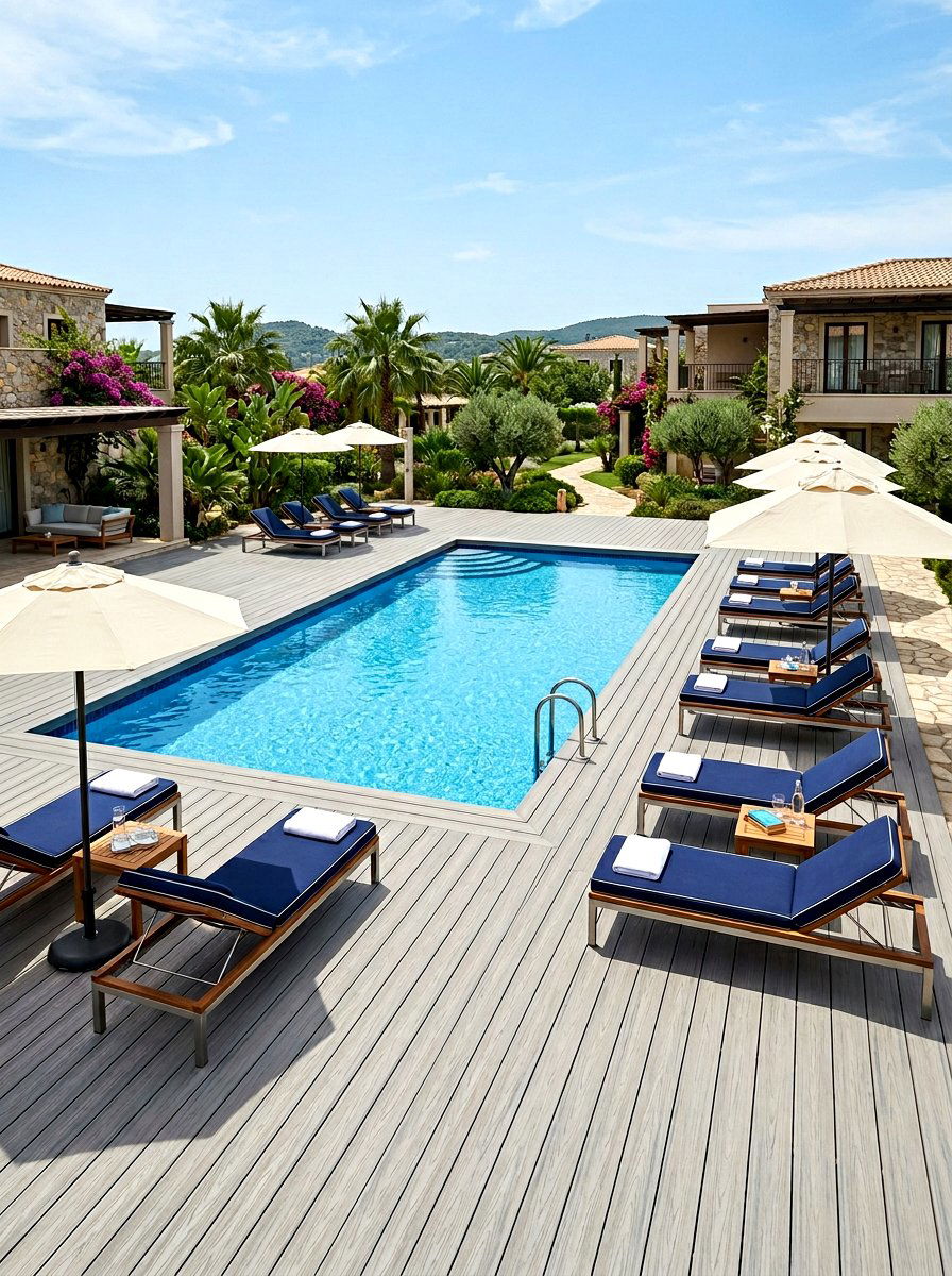 Composite Decking Around Pool - 30 no grass backyard ideas