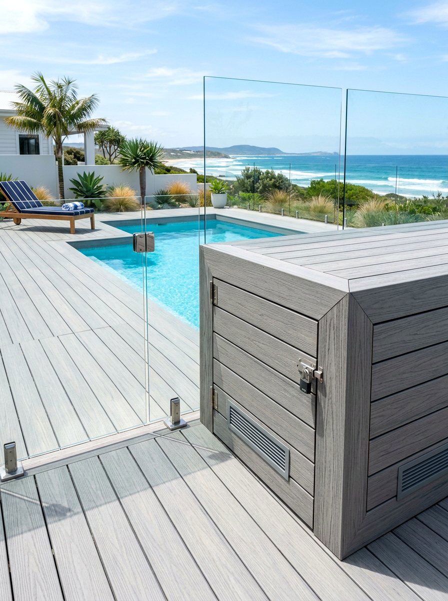 Composite decking pump housing - 30 pool equipment enclosure ideas