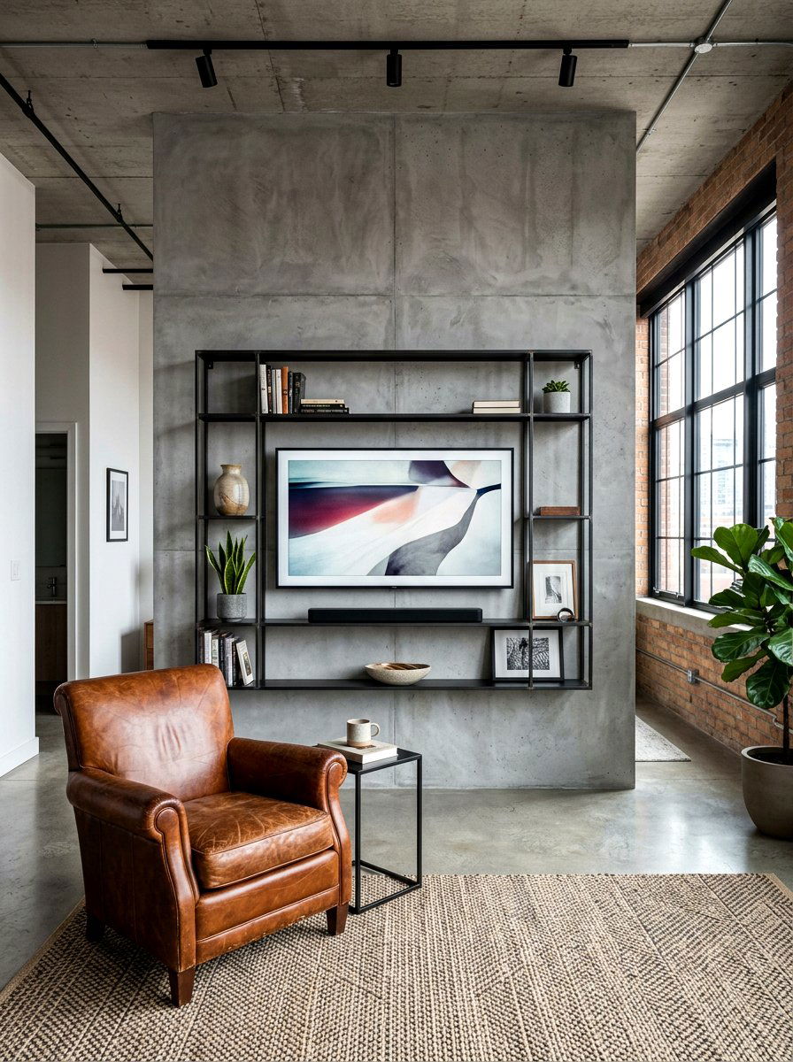 Concrete Accent Wall - 30 tv wall ideas