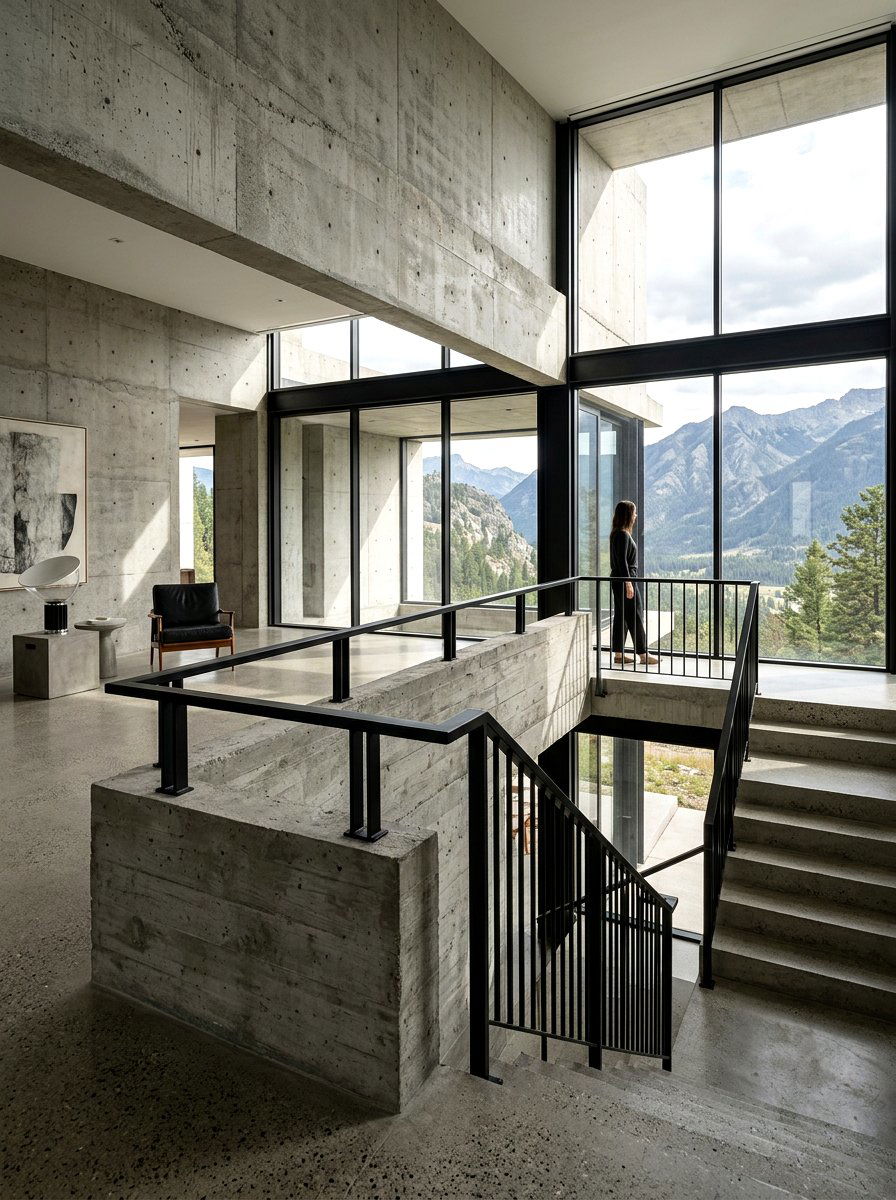 Concrete And Steel Railing - 30 open loft railing ideas