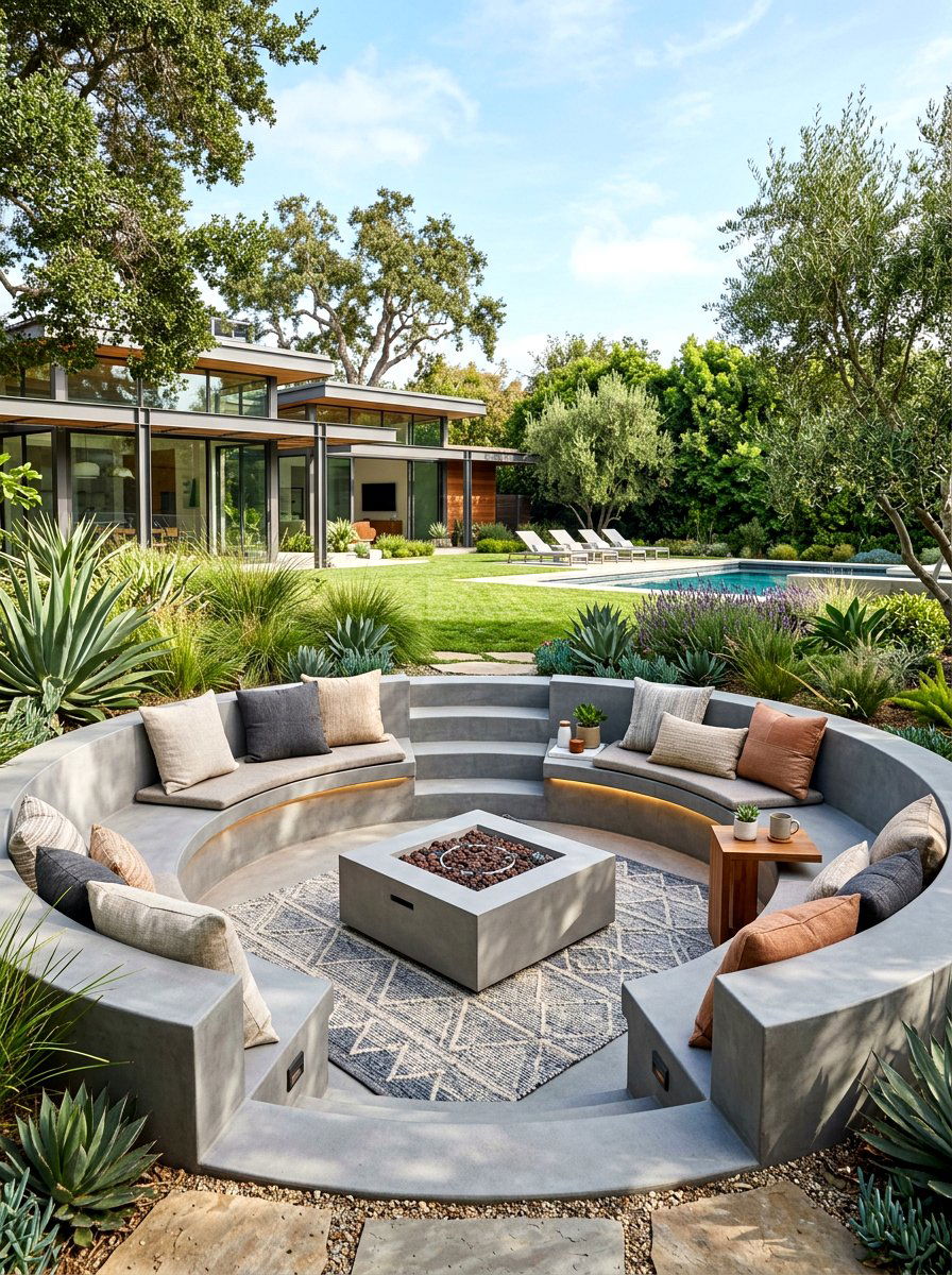 Concrete Backyard Conversation Pit - 30 conversation pit backyard ideas