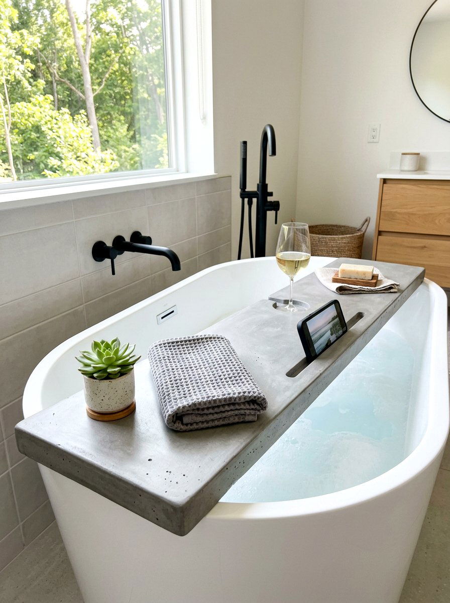 Concrete Bath Caddy - 30 bath tray spa ideas