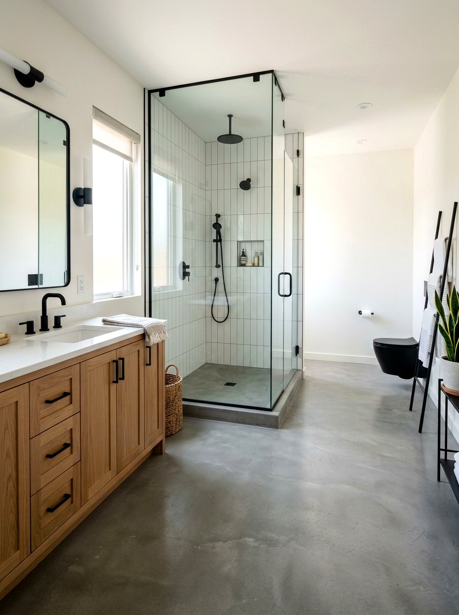 Concrete Bathroom Floor - 30 farmhouse bathroom ideas