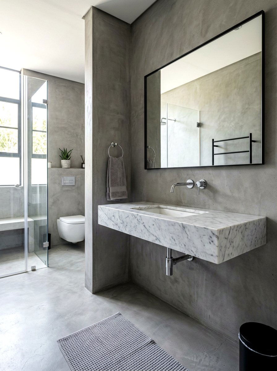 Concrete Bathroom Walls - 30 guest powder room decor ideas