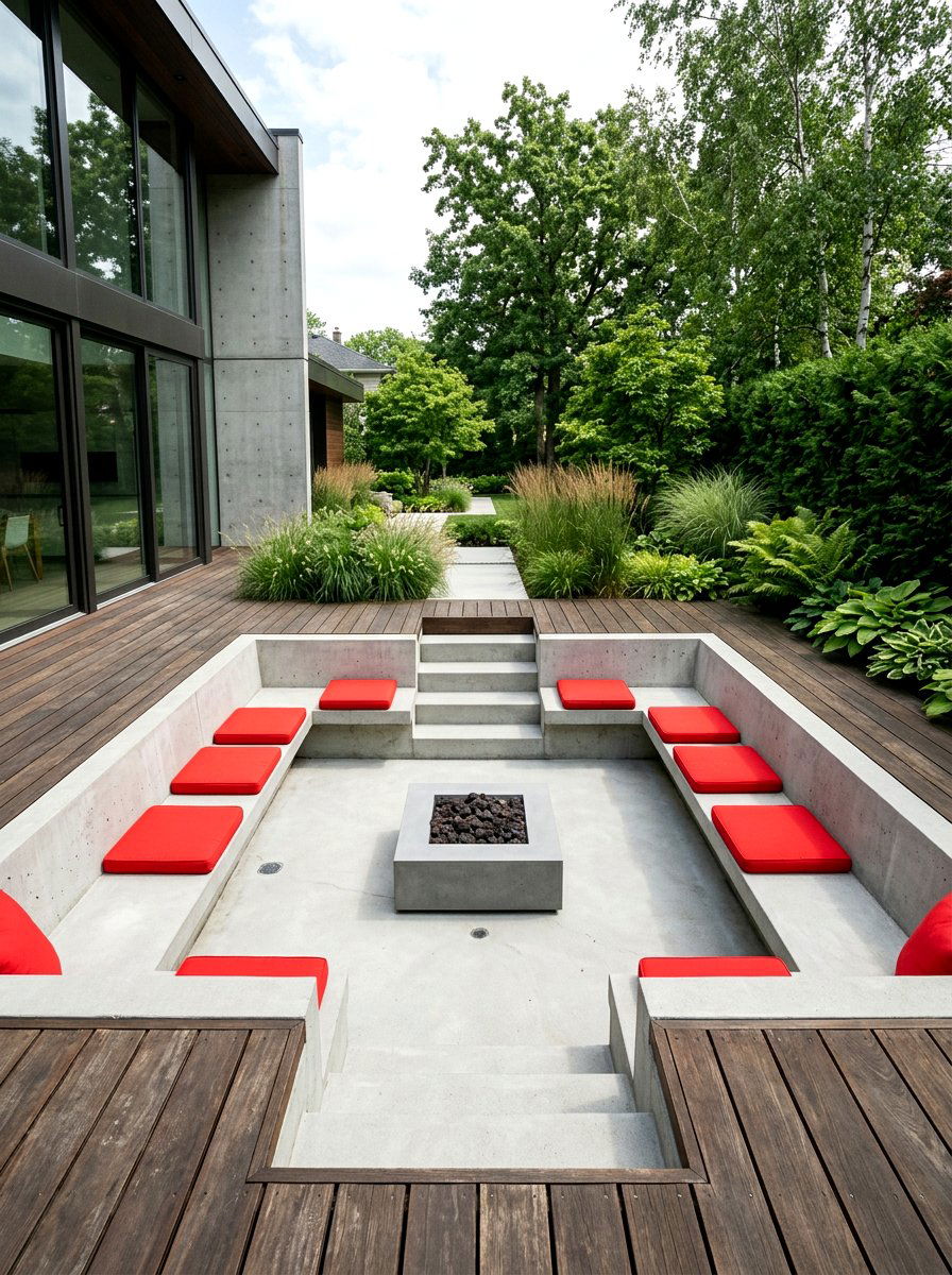 Concrete Bench Sunken Patio - 30 conversation pit patio ideas