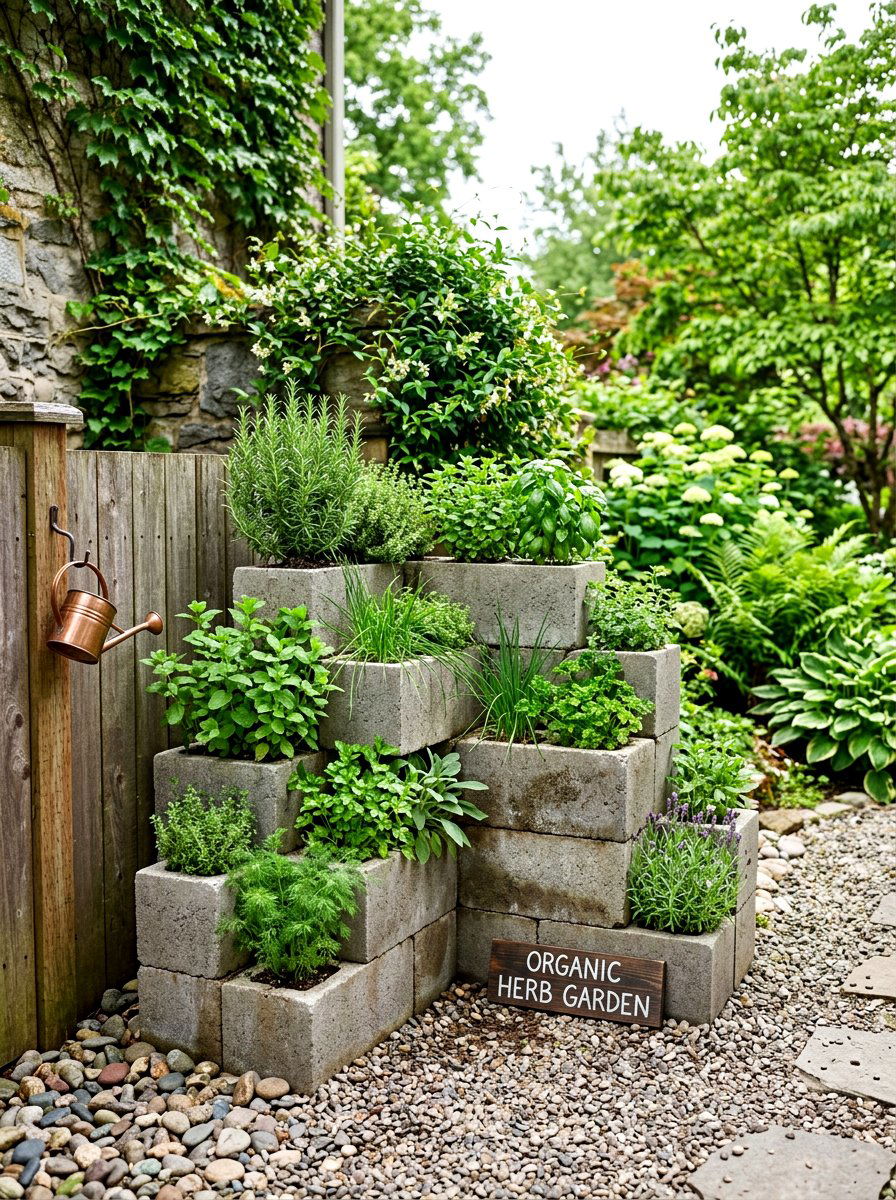 Concrete Block Herb Planter - 30 herb garden corner ideas