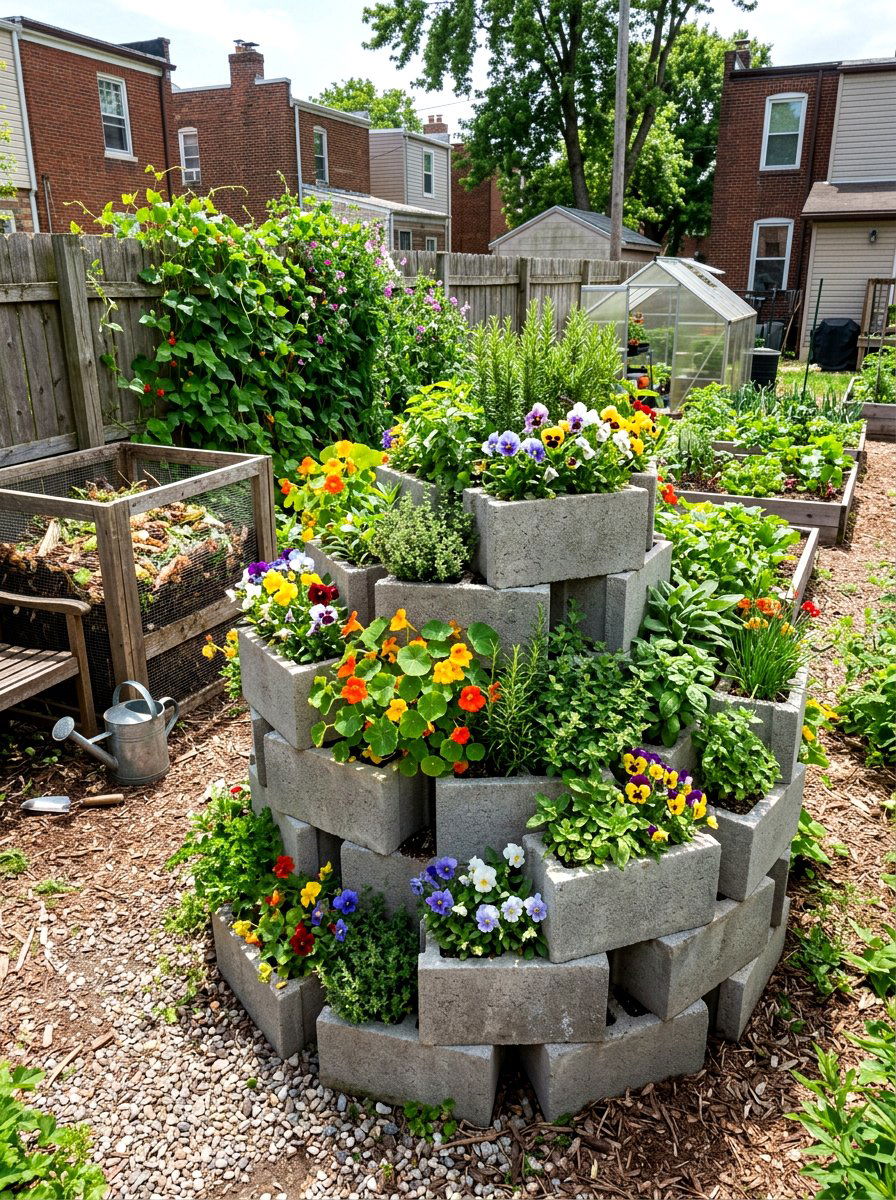 Concrete Block Herb Spiral - 30 backyard herb spiral ideas