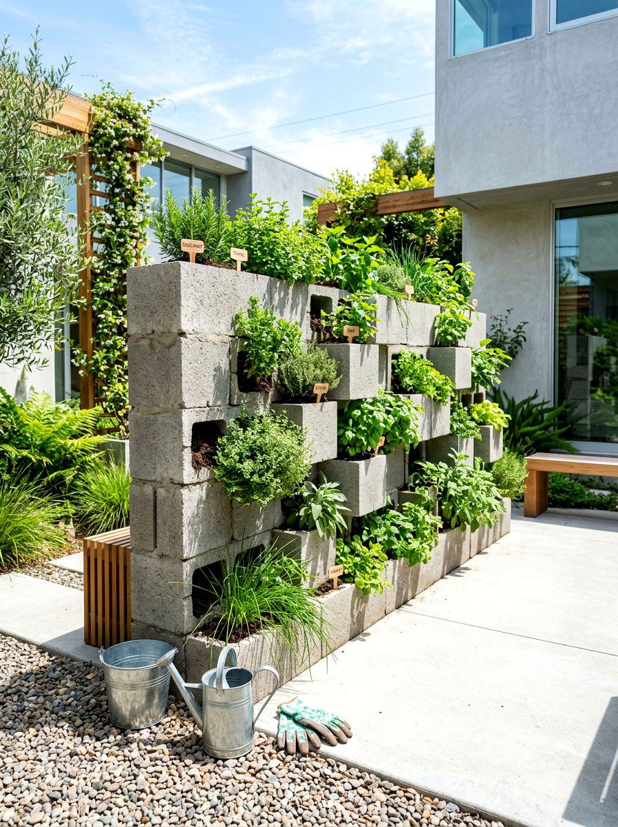 Concrete Block Herb Wall - 30 small herb garden ideas
