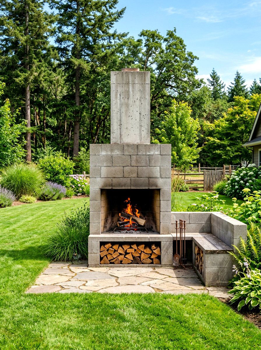 Concrete Block Outdoor Fireplace - 30 modern outdoor fireplace ideas
