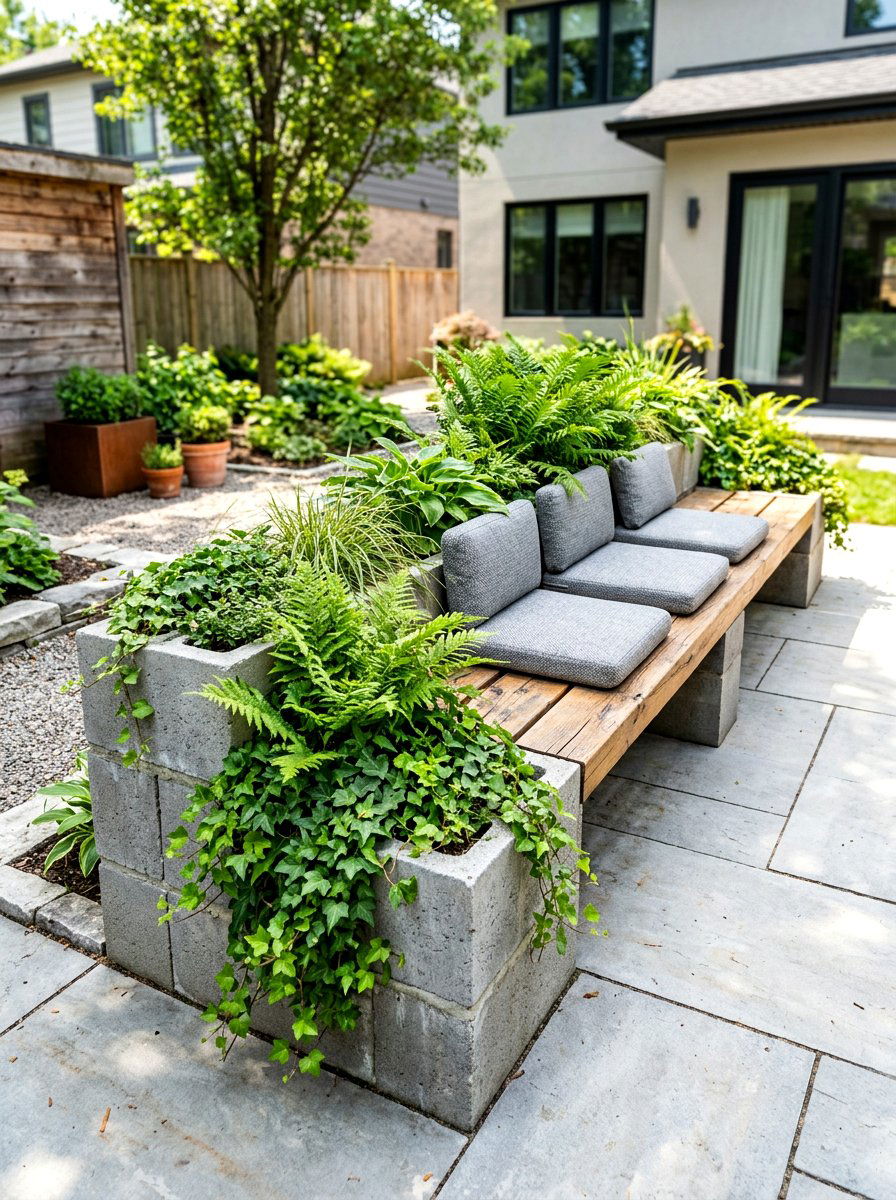 Concrete Block Planter Bench - 30 budget outdoor furniture ideas