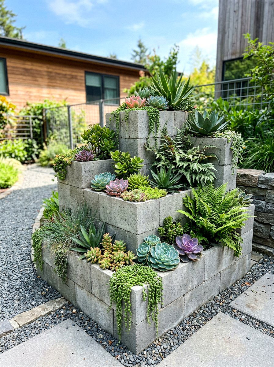 Concrete Block Planters - 30 shaded side yard ideas