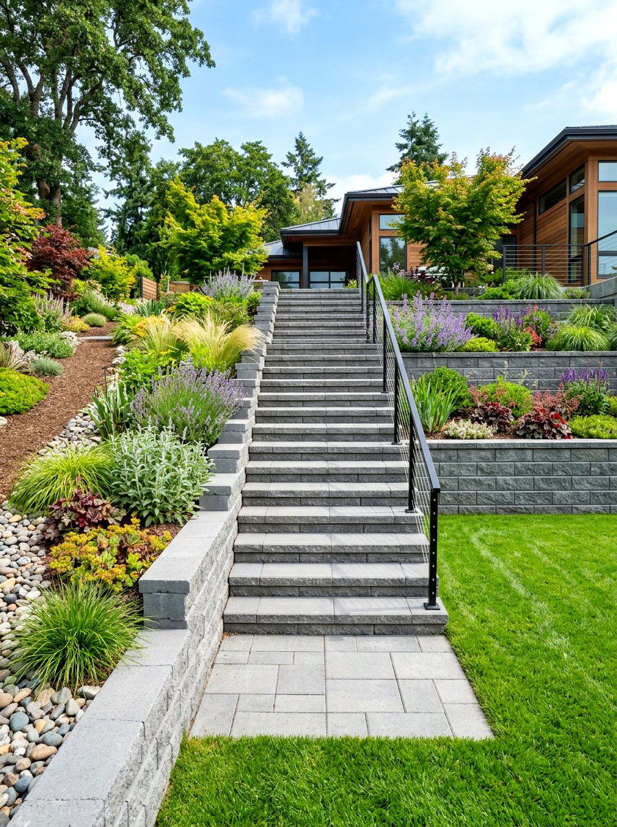 Concrete Block Staircase - 30 retaining wall stairs ideas