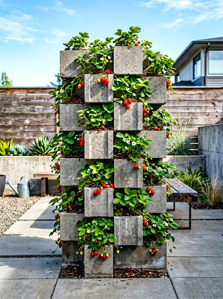 Concrete Block Vertical Garden - 30 vertical strawberry garden ideas