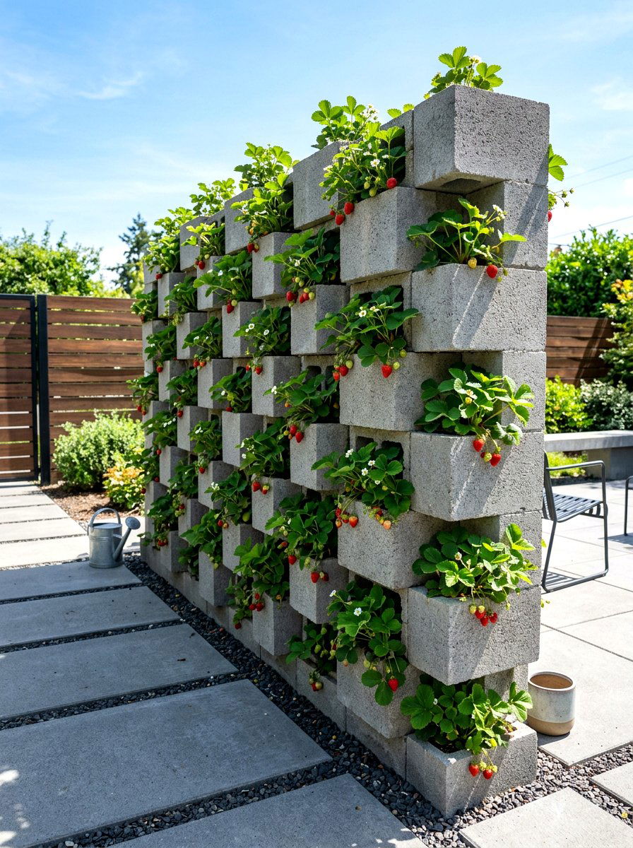 Concrete Block Vertical Planter - 30 strawberry tower ideas
